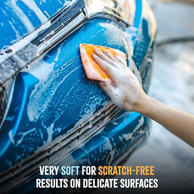 The Rag Company - Jersey Bug Scrubber Pads - Terry Weave, Easily and Safely Trap Bug Splatter in Sponge, Safe on All Finishes, 4in x 6in, Orange (5-Pack) - Image 4