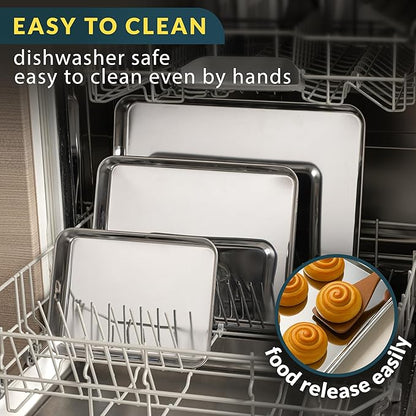 Baker’s Signature Stainless Steel Cookie Sheet Pan, Stainless Steel Baking Sheet Set of 3, Mirror Finish, Non-Stick, Rust Resistant, BPA Free, Dishwasher Safe, 9/12/16 Inch - Image 4