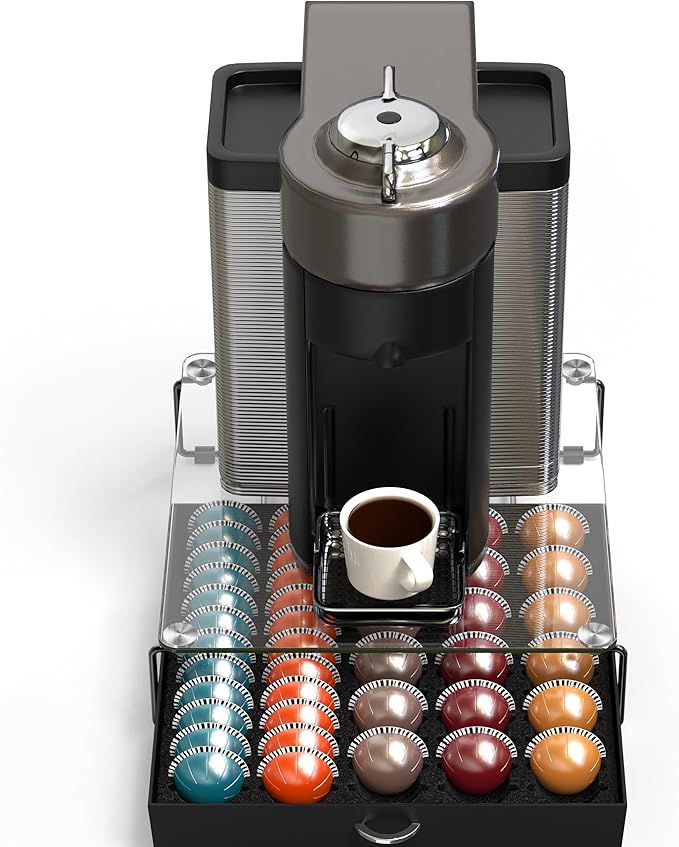 Deco Brothers Crystal Tempered Glass Vertuo Pod Holder Drawer, 30 Large or 60 Small Nespresso Capsule Organizer, Black - Image 7