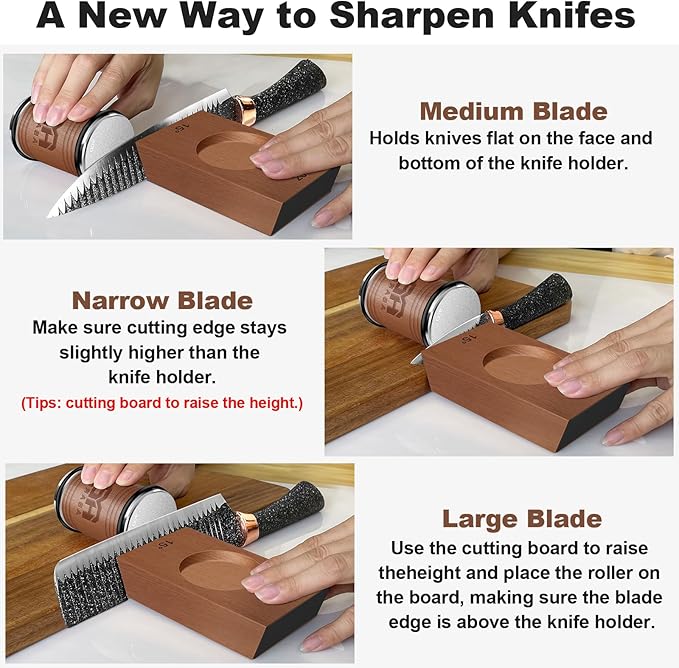 Abardi Rolling Knife Sharpener, Knife Sharpening with Diamonds Made Easy, Knife Sharpeners Kit with 15 & 20 Degree Magnetic Angle, Fathers Day Gift for Men Dad Husband Fathers (Walnut)