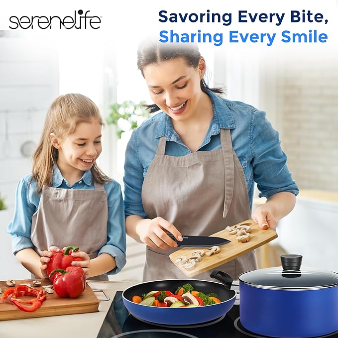 SereneLife 20-Piece Blue Cookware Set with Knives - Includes Multi-Sized Pots and Pans Set Non stick with Lids and Utensils, Heat Resistant, Dishwasher Safe - Image 7