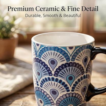Topadorn Ceramic Travel Mug with Lid and Handle Ceramic Coffee Mug Ceramic Latte Teacup in Color Box 17 Oz, Splash Resistant Lid - To Go Tumbler for Car Cup Holder, Blue