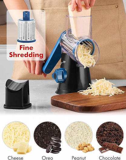Cheese Grater Rotary, Rotary Grater for Kitchen, Kitchen Vegetable Slicer with 3 Drum Blades, Fast Cutting Cheese Shredder for Vegetables and Nuts - Image 2