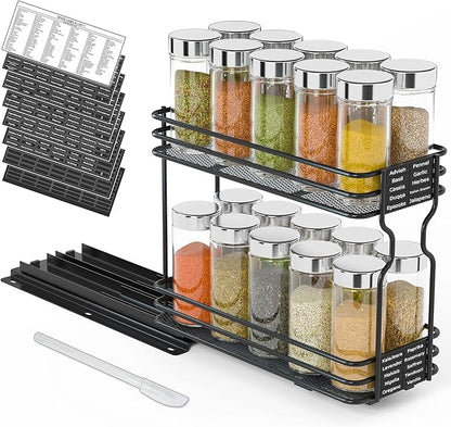 SpaceAid Pull Out Spice Rack Organizer for Cabinet, Heavy Duty Slide Out Seasoning Kitchen Organizer, Cabinet Organizer, with Labels, 4.5" W x10.75 D x8.5 H, 1 Drawer 2-Tier by SpaceAid