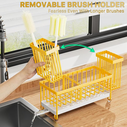 Cisily Sponge Holder for Kitchen Sink, Sink Caddy Organizer with High Brush Holder, Kitchen Countertop Organizers, 304 Stainless Steel, Lemon Yellow Kitchen Decor and Accessories - Image 5
