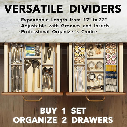 SpaceAid Bamboo Drawer Dividers with Inserts and Labels, Kitchen Adjustable Drawer Organizers, Expandable Organization for Home, Office, Dressers, 10 Dividers with 24 Inserts (17"-22" Gray) - Image 5