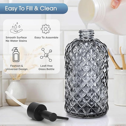 Topsky Gem Glass Soap Dispenser with Black Plastic Pump, 13oz Liquid Hand Soap Dispenser, Rustproof Pump for Kitchen & Bathroom, Great for Lotions, Essential Oil, Liquid Soaps-Gray - Image 3