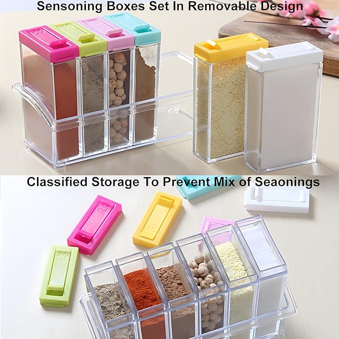 12 PCS Colorful Spice Shaker Jars, Salt and Pepper Shakers Set, Seasoning Shaker Boxes Condiment Set, Anberky Plastic Spice Dispenser Case Clear Seasoning Storage Container Bottle with Lid & Tray (#B) - Image 4