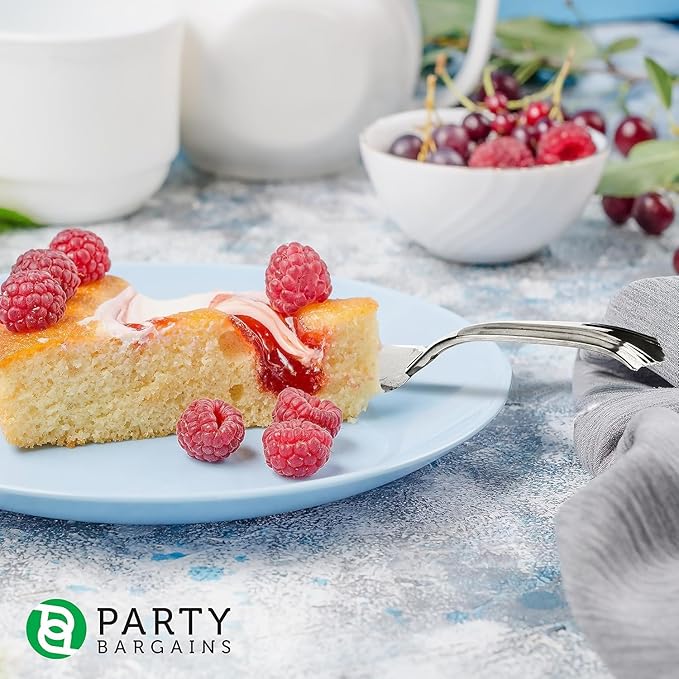 PARTY BARGAINS Silver Plastic Cake Cutter, 10 Inch Classic Disposable Cake Server for Weddings, Birthdays & Parties, BPA Free, Heavy-Duty Serving Utensil, 8 Pack