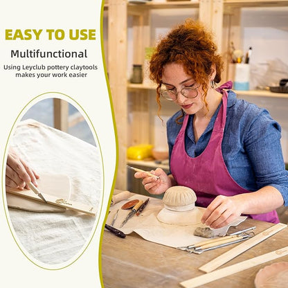 Pottery Rolling pin Guides, Clay Tools, 5-Size Mud Stick Guide for Precise Clay Thickness, Premium Pottery Tools for Hobbyists & Ceramic Artists (15.7inch)