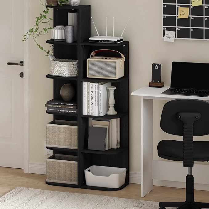 Furinno PASIR Book Shelf, 5-Tier Corner Bookshelf with Open Shelf, Standing Bookcase, 9.3 x 12 x 51.7, for Organization and Storage, for Living Room, Bedroom, Home Office, Blackwood - Image 2