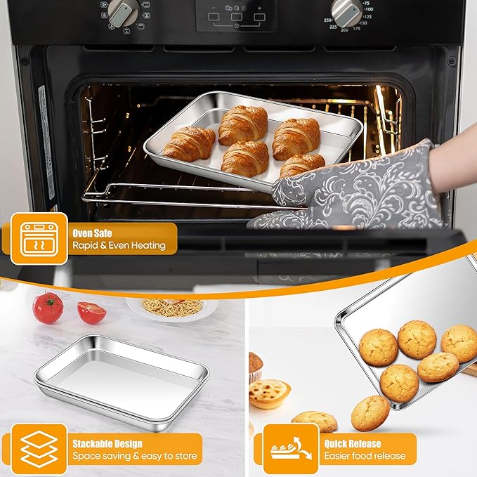 Homikit 1 Pack Baking Sheet, 10 x 8 Inch Stainless Steel Cookie Tray Set for Cooking Toasting, Small Metal Toaster Oven Baking Pan Non Stick, Rustproof & Mirror Finish, Dishwasher Safe - Image 4
