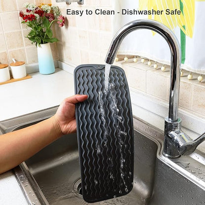 ZLR Silicone Sponge Holder & Sink Caddy Tray (6" x 17") - Narrow Dish Drying Mat for Kitchen Counter - Waterproof Soap Dispenser Organizer, Non-Slip Bathroom Vanity Tray (Dark Gray) - Image 4