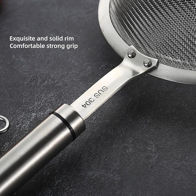 304 Stainless Steel Fine Mesh Strainers for Kitchen, Colander-Skimmer with Handle, Sieve Sifters for Food, Tea, Rice, Oil, Noodles, Fruits, Vegetable - Image 5