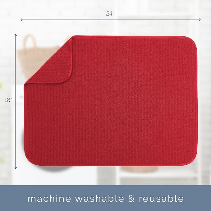 S&T INC. Dish Drying Mat XL, 18” x 24”, Absorbent Microfiber Kitchen Counter Mat, Dish Drying Pad for Dishes, Utensils, Pots and Pans, Extra Large, Red - Image 6