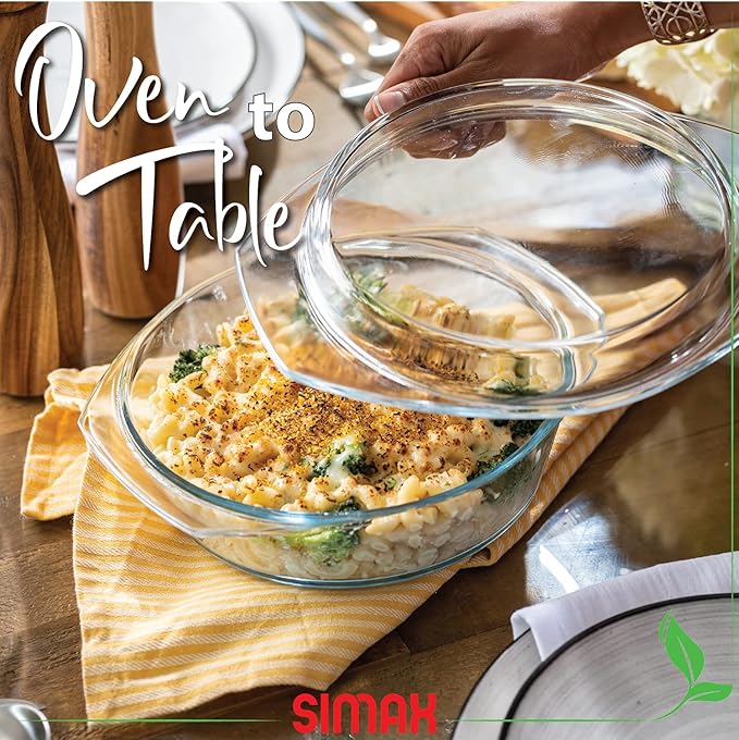 Simax Casserole Dish with Lid, 1.5 Quart Round Glass Casserole Dishes for Oven with Lid and Handles, Baking Dishes for Oven, Covered Bowl for Cooking, Baking, Serving, Microwave, Dishwasher, and Oven Safe Cookware