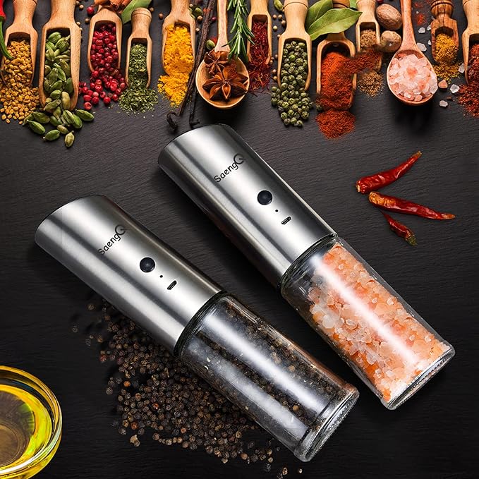 Gravity Electric Salt and Pepper Grinders refillable 1 Pack,USB Rechargeable Kitchen Electric Pepper Grinder with Light - Gravity Switch, Coarseness Adjustable Tall Glass Salt and Pepper Grinder - Image 5