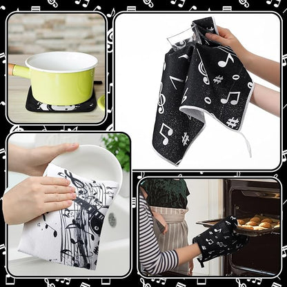 Leinuosen 8 Pcs Music Note Kitchen Decor Accessories Set Farmhouse Towels Oven Mitts Pot Holders Dishcloths Set Kitchen Decorative Absorbent Potholders for Chef Baking Cooking - Image 6