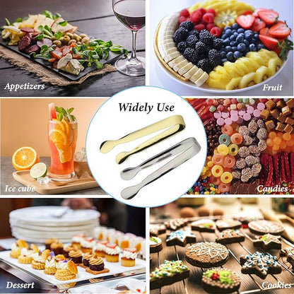 6PCS Ice Tongs Mini Sugar Tongs 4.25Inch Tong for Serving Food Small Serving Tong, Kitchen Tong for Appetizers,Tea Party, Coffee Bar, Desserts by Sunenlyst (Silver and Gold) - Image 7