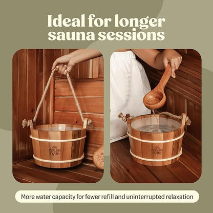 Red Cedar Sauna Bucket and Ladle Set 6L (1.6 Gallon) - Natural Rope Handle - Premium Red Cedar Wood - Natural Aroma - Elegant Gift-Ready Packaging