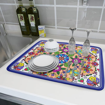Mexican Talavera Dish Drying Mat Navy Blue Large Microfiber Dish Drain Pad for Kitchen Decor 18 x 24 In - Image 6