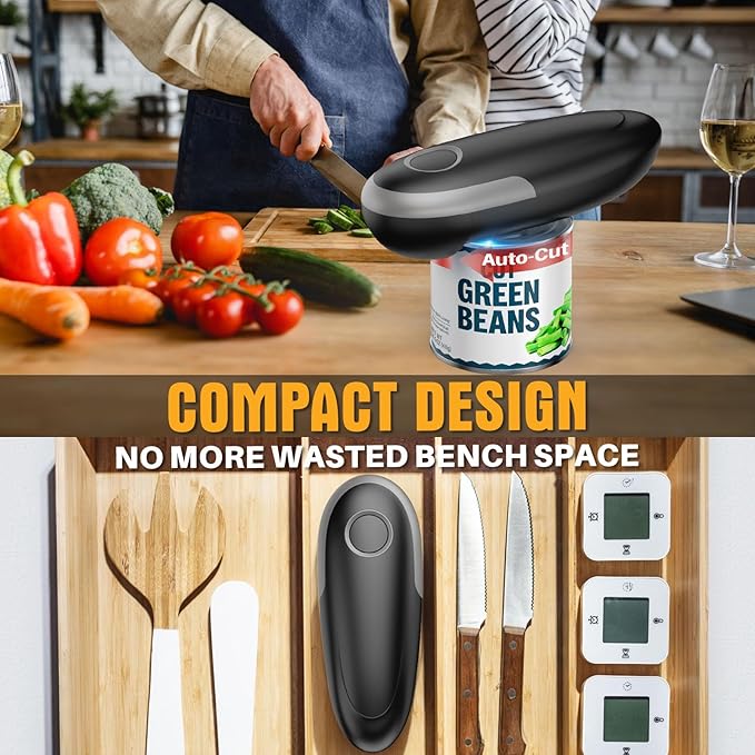 Electric Can Opener, One-Touch Automatic Can Opener for Seniors with Arthritis, Smooth Edge, Hands-Free, Battery Powered, Portable & Compact, Food Safe Electric Can Openers for Kitchen (Gray) - Image 9