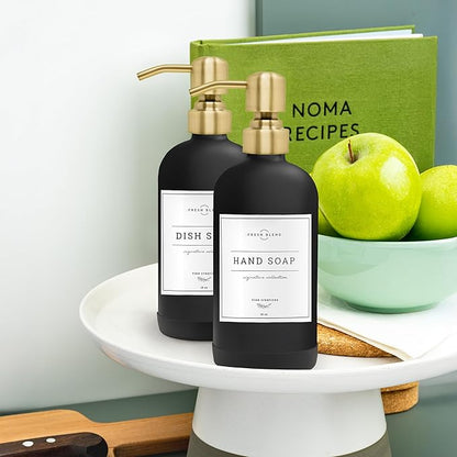 Vine Creations Black Glass Soap Dispenser, 2 Pack Kitchen Soap Dispenser Set with Stainless Steel Pump, 16 oz Dish Soap and Hand Soap Dispensers for Bathroom with Waterproof Labels - Image 8
