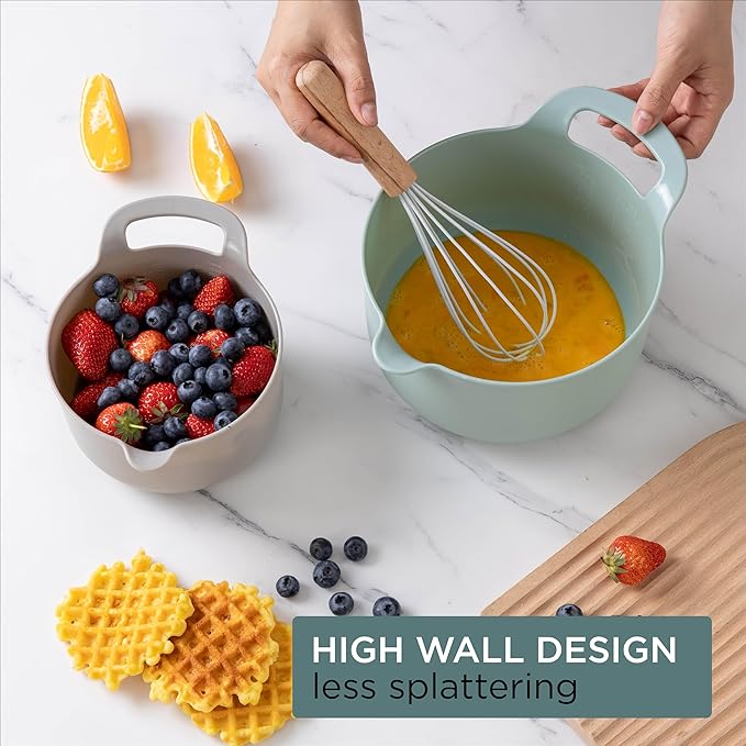 COOK WITH COLOR Nesting Plastic Mixing Bowl Set with Pour Spouts and Handles, Ombre Mint, 4 Piece Non-Slip - Image 5