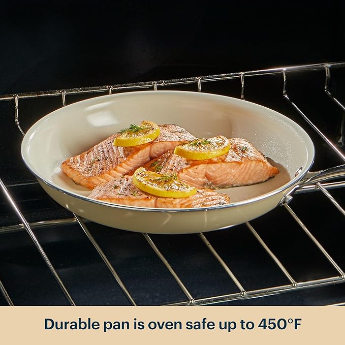 Pyrex 10-Inch Fry Pan Ceramic Cookware with Stainless Steel Handle, Healthy Nonstick Ceramic Coating, Induction Compatible Stainless Steel, PFAS Lead Cadmium BPA Free