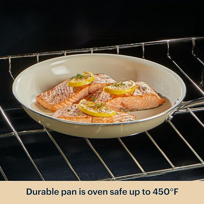 Pyrex 10-Inch Fry Pan Ceramic Cookware with Stainless Steel Handle, Healthy Nonstick Ceramic Coating, Induction Compatible Stainless Steel, PFAS Lead Cadmium BPA Free