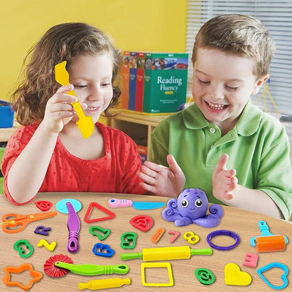 iShyan Dough Tools 55 PCS Dough Play Tools Set for Kids, Plastic Alphabet Numbers Shapes Cutters, Rollers, Scissors - Image 6
