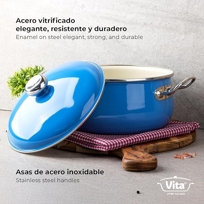 VITA 6-Quart Dutch Oven (Blue) with Lid for All Stove Tops (Enamel on Steel) Dishwasher & Oven Safe up to 500 ℉ - Quick & Even Heat Distribution - Enameled Interior is Non-Reactive & Easy to Clean - Image 7
