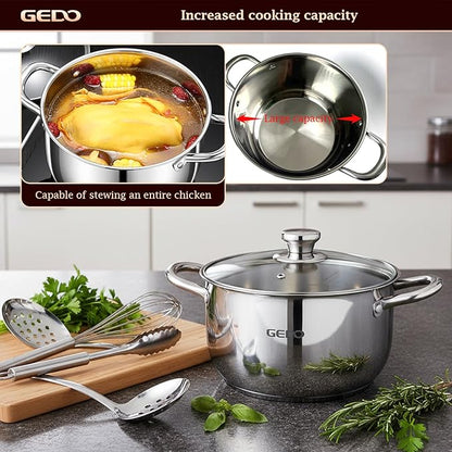 GEDO Stainless Steel Stock Pot with Glass Lid, 304 Grade Premium Soup Pot, Silver, Double Handle, for Kitchen Cooking (7.86in/20cm size) - Image 7