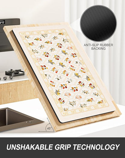 Rnivvi Dish Drying Mat for Kitchen Counter, 12 x 19" Cute Flower Theme Super Absorbent Draining Pad, Non-Slip Heat Resistant Coffee Bar Mat for Coffee Machine Station Accessories, Beige Dish Rack Pad - Image 5