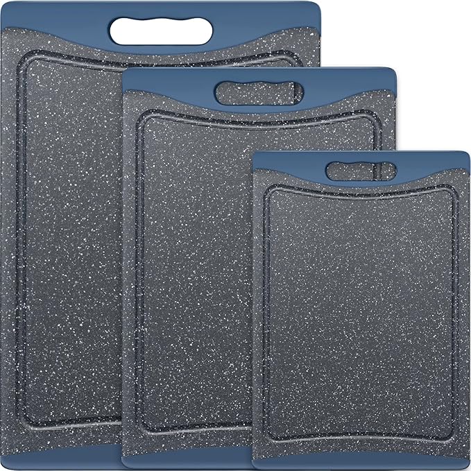 Extra Large Cutting Boards, Plastic Cutting Boards for Kitchen (Set of 3) Cutting Board Set Dishwasher Chopping Board with Juice Grooves Easy-Grip Handles, Prussian Blue, Empune by Empune