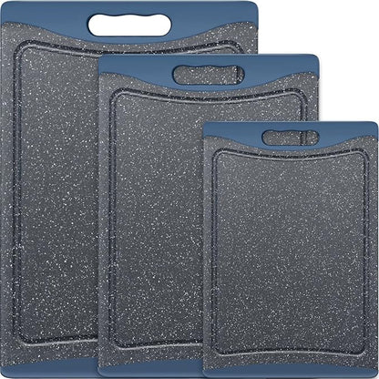 Extra Large Cutting Boards, Plastic Cutting Boards for Kitchen (Set of 3) Cutting Board Set Dishwasher Chopping Board with Juice Grooves Easy-Grip Handles, Prussian Blue, Empune by Empune