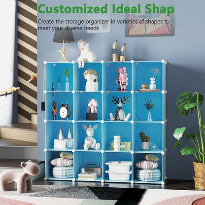 C&AHOME Cube Storage Organizer, 16-Cube Shelves Units, Plastic Storage Cubes, DIY Closet Organizer, Modular Closet Storage Shelves Ideal for Home, Bedroom, 48.4" L × 12.4" W × 48.4" H Blue UPCS16L - Image 5