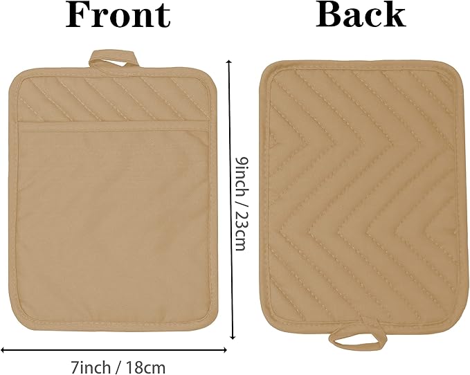 Oven Pot Holder with Pocket Cotton Heat Resistant Coaster Potholder Kitchen Hot Pad Oven Mitts for Cooking Square 7"x9"Set of 5 (Khaki) - Image 2
