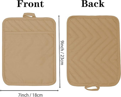 Oven Pot Holder with Pocket Cotton Heat Resistant Coaster Potholder Kitchen Hot Pad Oven Mitts for Cooking Square 7"x9"Set of 5 (Khaki) - Image 2