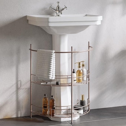 Lavish Home Pedestal Sink Organizer - Compact Under Sink Rack with 2 Storage Shelves and Towel Holder - Space Saving Bathroom Storage (Bronze)