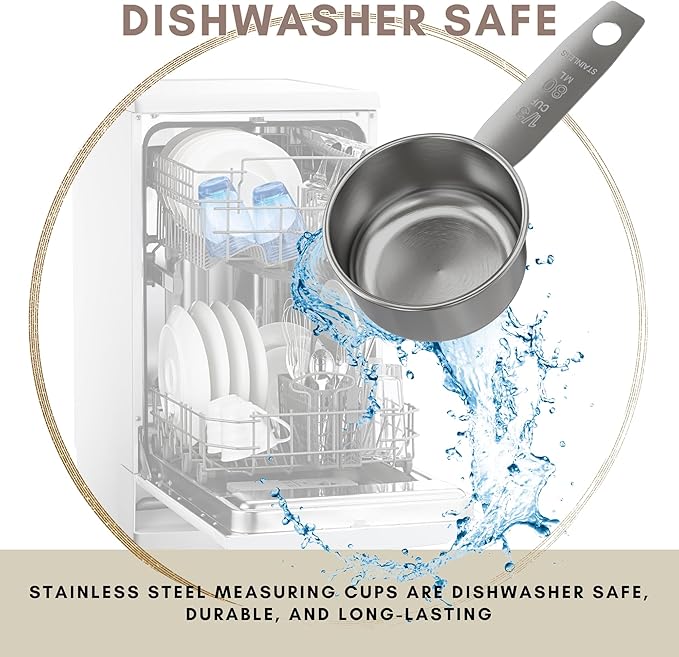 1/3 Cup Stainless Steel Measuring Cup | Sturdy Metal 80 ml | 80 cc | 3 oz | Single Cup for Wet and Dry Ingredients | Great for use as 1/3 Cup Dog Food Scoop - 4 PK - Image 4