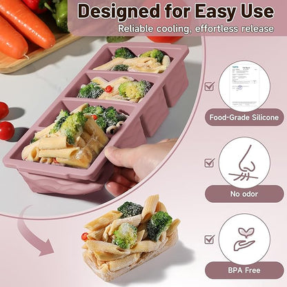 3-Pack Silicone Freezer Trays with Lid, Soup Freezer Container Molds, Silicone Freezer Molds, Ice Cube Tray for freezing Soup Sauce Broth Leftovers, Dishwasher & Oven Safe, BPA Free (1-cup,purple)