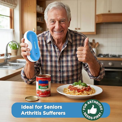CACOE Automatic Smart Electric Can Opener with Auto Stop & USB-C Charging - Cordless Can Opener for Elderly and Arthritic Users for Seniors & Arthritis, Effortless One-Touch Open (blue)