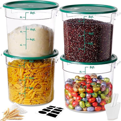 6QT NSF Round Food Storage Containers with Lids: 4 PCS [Total Food Grade][Hot&Cold Resistant] Dough Proofing Container for Pizza, Bread with Measuring Spoons Included(BPA FREE) (GREEN) by SVKLHY