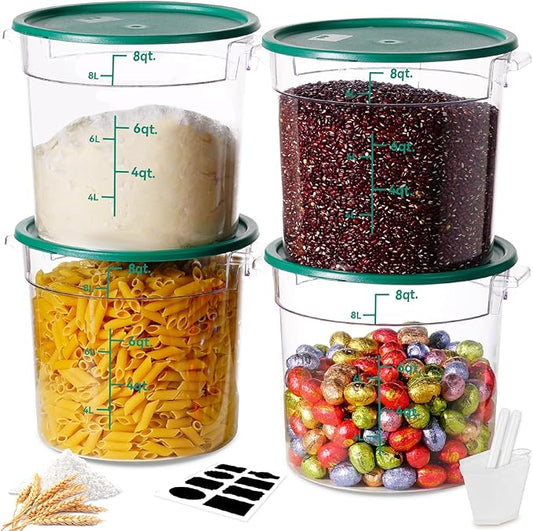 6QT NSF Round Food Storage Containers with Lids: 4 PCS [Total Food Grade][Hot&Cold Resistant] Dough Proofing Container for Pizza, Bread with Measuring Spoons Included(BPA FREE) (GREEN) by SVKLHY