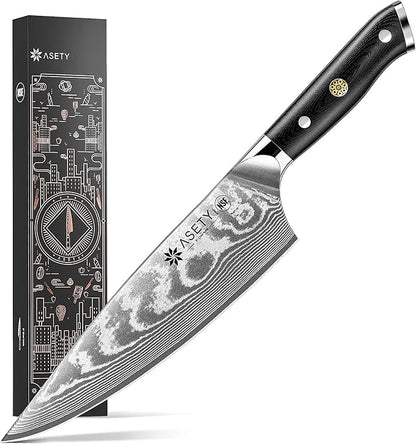 Damascus Chef Knife: 8-inch Razor-Sharp Japanese Chef Knife with VG10 Steel Core, Full Tang G10 Handle, NSF Food-Safe Professional Kitchen Knife with Sheath, Knife for Men Women, Mothers Day