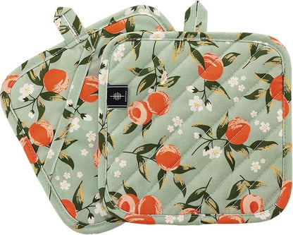 BONTHEE Pot Holders for Kitchen Heat Resistant Hot Pads for Countertops Oven Pot Holders Cotton Potholders for Kitchen Cooking Baking (Watercolor Apricot)