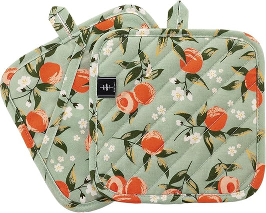 BONTHEE Pot Holders for Kitchen Heat Resistant Hot Pads for Countertops Oven Pot Holders Cotton Potholders for Kitchen Cooking Baking (Watercolor Apricot)