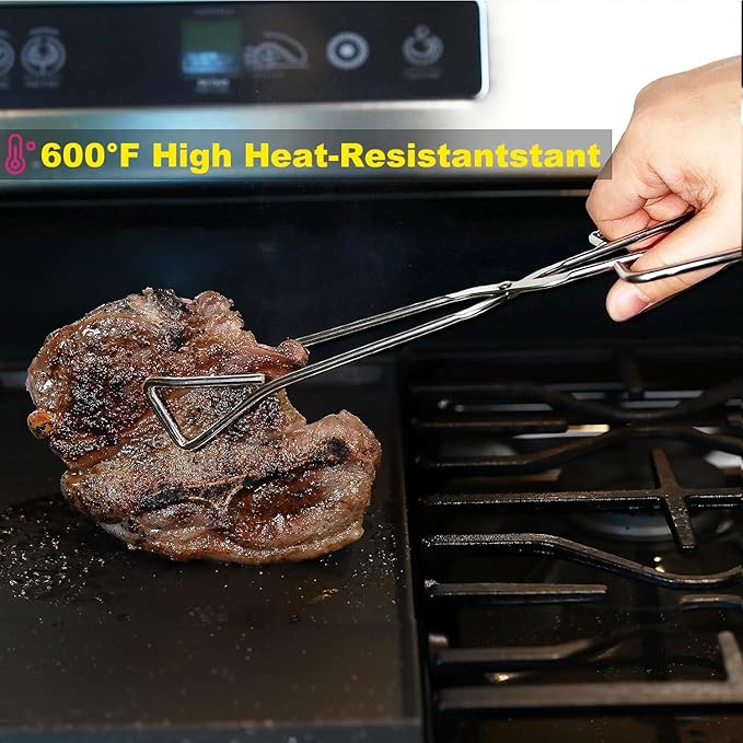 Hiash 11" Heavy Duty Stainless Steel Kitchen Scissor Tongs with Comfortable Ergonomic Grip, Heat Resistant tongs for Cooking & BBQ - Image 3