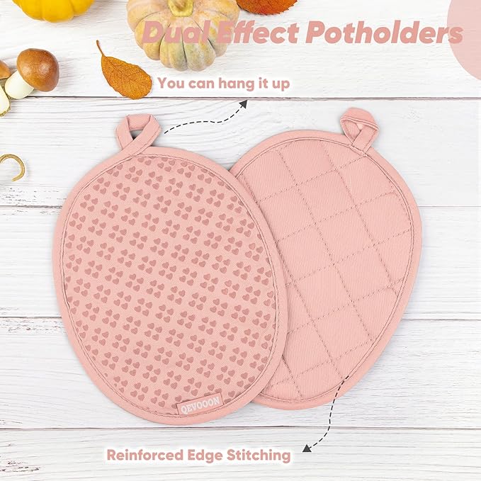 Oven Mitts and Pot Holders 4 Sets, Heat Resistant 500 ℉ Oven Mitt and Pot Holder,Oven Glove&Potholders with Non-Slip Silicone Surface,Kitchen Essentials for Cooking/Baking/BBQ-Pink - Image 4